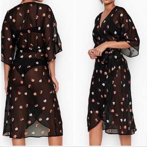 Victoria’s Secret Sheer beach pool Wrap Dress Cover Up Black XS/S - Picture 3 of 9